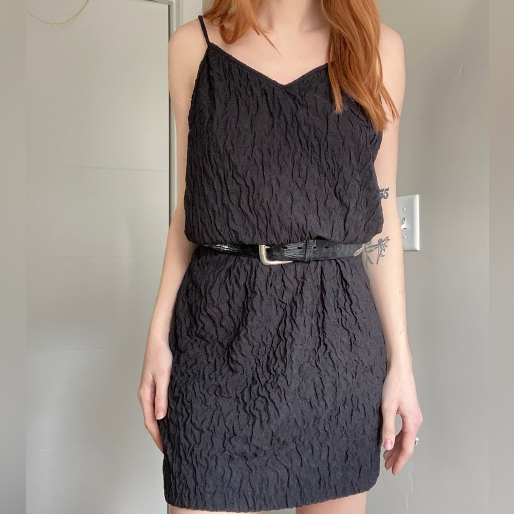 VINTAGE BLACK TEXTURED MINI DRESS